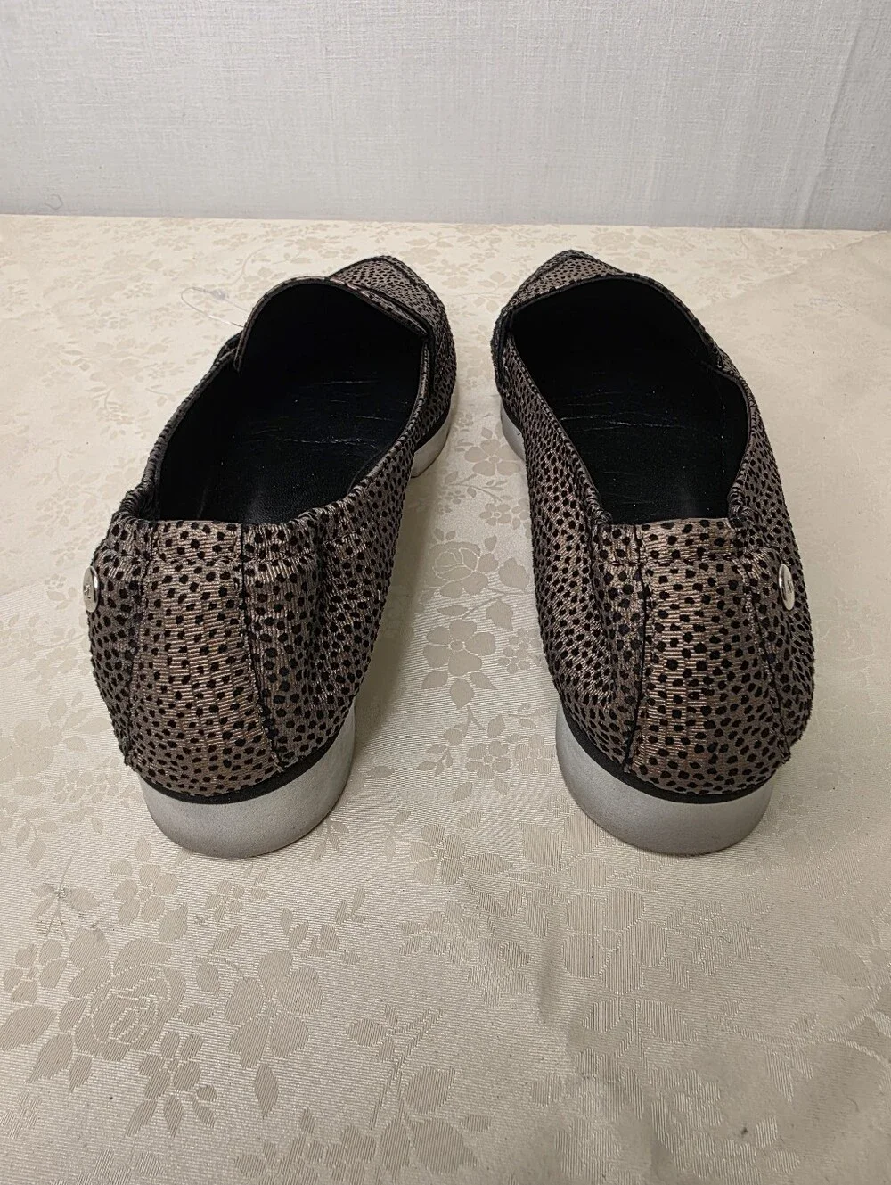 AGL Metallic Micro Leopard Print Pointed Toe Platform Loafers Italian Leather 36
